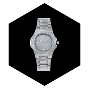 SILVER ICED-OUT WRIST WATCH SPARKLING DIAMOND WATCH