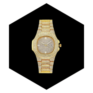 GOLD ICED-OUT WRIST WATCH SPARKLING DIAMOND WATCH