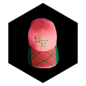 SF EMROIDED RED COLOUR BASEBALL CAP WITH GREEN LINES
