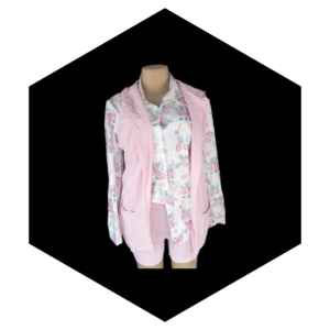 3PC WOMEN'S PAJAMA SET WITH PINK TOP, FLORAL SHIRT AND MATCHING SHORTS