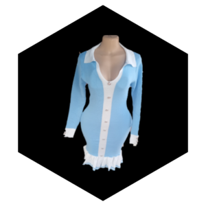 LONG-SLEEVE RIBBED KNIT CONTRAST TRIM MIDI BODYCON DRESS